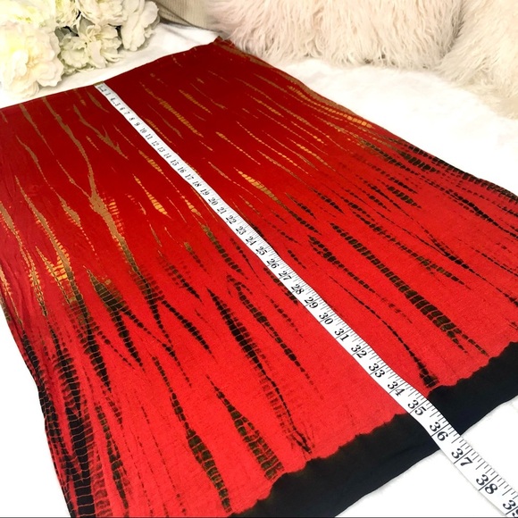 Tie-Dye Scarf Long Orange Yellow Black Fall Autumn 22.5 x 73 - Picture 7 of 9